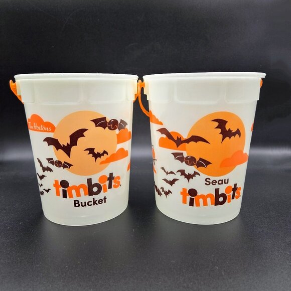 2023 Tim Hortons Halloween Timbits Bucket Glow In The Dark Lot Of 2 Read - Picture 1 of 11